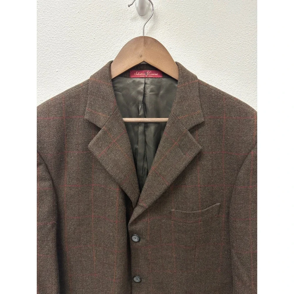 Salvatore J. Cesarani Fitzgerald Wool Cashmere‎ Blend Plaid Sport Coat Size 42R